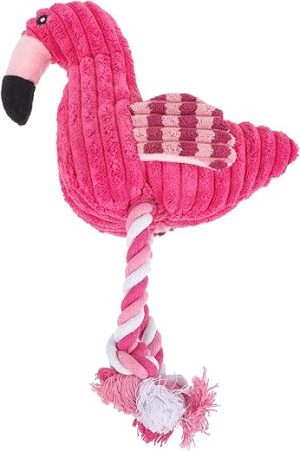 POPETPOP Small Dog Chew Rope Toy - Plush Flamingo Shape Squeak Rope Toys, Interactive Dog Toys for Small and largre Puppy Dogs Teeth Cleaning (Pink)