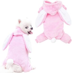 Bunny Ears Pets Apparel Pink Soft Plush Hat Cute Dog Hoodie Kitten Puppy Costume Rabbit Outfit Warm Autumn Cold Season (Large)