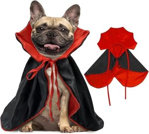 Halloween Dog Vampire Costume, Dog Halloween Costume with Stand-Up Collar, Halloween Costumes for Dogs Small Medium Cat Pet Puppy Cloak Cape Halloween Cosplay Party, Black and Red