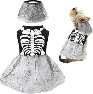 Halloween Skeleton Puppy Tulle Dress for Small Dogs Girl Costume Puppy Cat Appare (Medium)