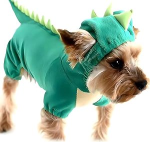 Hotumn Dinosaur Dog Halloween Costume Pet Dino Hoodie for Small Dogs (Small, Green)