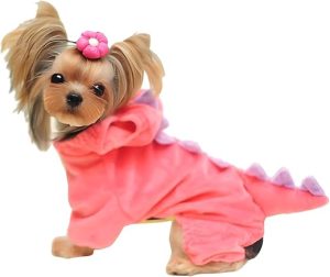 Hotumn Dinosaur Dog Halloween Costume Pet Dino Hoodie for Small Dogs (Small, Pink)