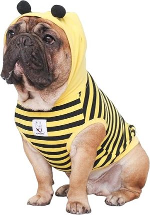 iChoue I am a French Bulldog Bee Honeybee Bumblebee Halloween Costumes Hoodies Sleeveless Clothes Outfits Cosplay Shirts for Small Dogs Frenchie Pug English Boston Puppy - Black and Yellow, Medium