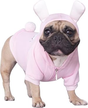 iChoue I am a French Bulldog Bunny Dog Halloween Easter Costumes Clothes Sweater Cute Funny for Small Dogs Cold Weather Winter Coats Hoodies Frenchie English Pug Pitbull Corgi Puppy - Pink/Medium