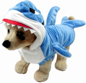 Mogoko Funny Dog Cat Shark Costumes, Pet Halloween Christmas Cosplay Dress, Adorable Blue Shark Pet Costume,Animal Fleece Hoodie Warm Outfits Clothes (M Size)