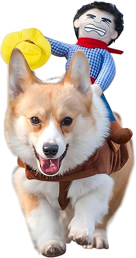 NACOCO Cowboy Rider Dog Costume for Dogs Clothes Knight Style with Doll and Hat for Halloween Day Pet Costume (M)