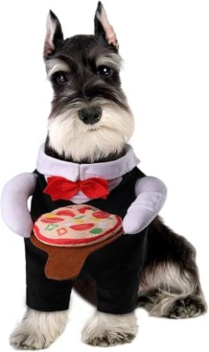 NACOCO Dog Halloween Waiter Costume - Pet Pizza Outfit Cute Funny Cosplay Clothes Apparel with Pizza Party Holiday for Small Medium and Large Dogs Cats(Black, S)