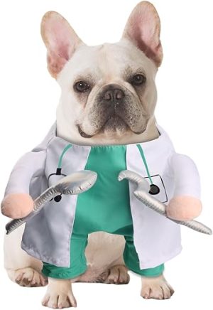 NACOCO Halloween Dog Doctor Costume - Pet Dentist Clothes Cat Funny Uniform Green Outfit Apparel Adjustable for Small Medium and Large Dogs(Green, M)