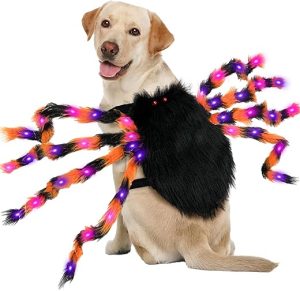 OurWarm Dog Halloween Costumes for Pets 64 LED Furry Giant Dog Spider Costume Funny Dog Costumes for Medium Large Dogs Halloween Party Decor Puppy Pets Outfits Cosplay