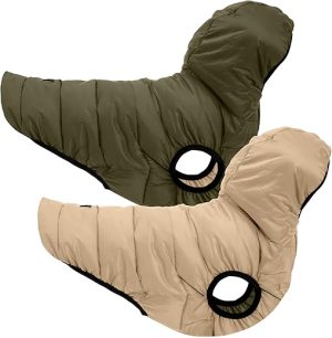 Pawtitas Reversible Dog Windproof Jacket | Water Resistant | Dog Coat for Winter to Keep Your Puppy Warm for Cold Weather Jacket | Green - Beige Up Dog Vest for Medium Breed Dogs - Pouch Included