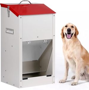 Galvanized Automatic Dog Feeder Large Breed Dog Food Dispenser for Large Dogs, 25lbs Outdoor Pets Feeder Gravity Food Feeder