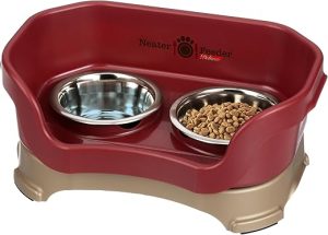 Neater Feeder Deluxe Small Mess Proof Feeder for Small Dogs & Cats, 1-1/2 Cup Food & 2-1/4 Cup Water Stainless Steel Bowls, Elevated, No Spill, Non-Tip, Non-Slip. Made in USA