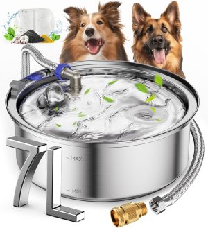 oneisall Automatic Water Dispenser for Dogs,7L/230oz/1.8G Stainless Steel Automatic Dog Water Dispenser Outdoor/Indoor with Floating Ball Valve,Automatic Dog Water Bowl for Large/Medium Dogs and Pets