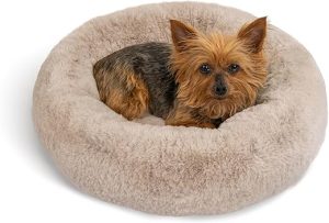 Best Friends by Sheri SnuggleSoft Faux Fur Calming Donut Bed for Small Dogs and Cats, Brown, Extra Small, 18" x 18"