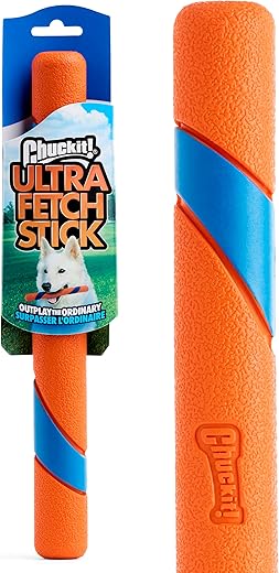 Chuckit! Ultra Fetch Dog Stick for All Breed Sizes - Perfect for Small, Medium, and Large Dogs - Outdoor Fetching and Throwing Pet Toy - Made from Durable Rubber - 12 Inches - Orange and Blue