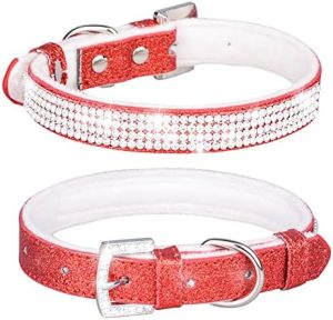 Cute Dazzling Sparkling Leather Dog Cat Rhinestone Collar Crystal Diamond Pet Dog Puppy Collar (S, Red-1)