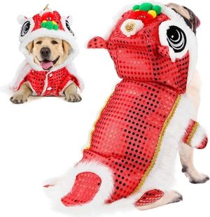 Dance Lion Dog Costume with Sequins