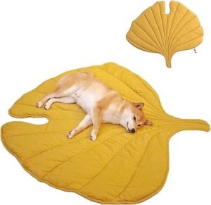 Dog Blanket Mat for Dogs Cats, 50×45" Leaf Design Pet Blankets Cover Machine Washable Double-Sided for Bed Couch Sofa Floors Furniture Protection, Ginkgo Yellow