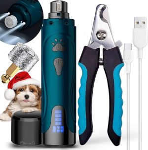 Dog Nail Grinder, Dog Nail Trimmers and Clippers Kit, Super Quiet Electric Pet Nail Grinder, Rechargeable, for Small Large Dogs & Cats Toenail & Claw Grooming,3 Speeds, 2 Grinding Wheels (A-Dark Blue)