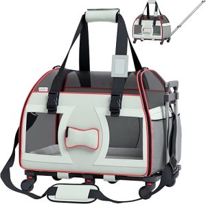 Katziela Pet Carrier - Airline Approved Dog Carrier - TSA Approved Pet Carrier for Small Dogs and Cats - Soft FAA Travel Airplane Dog Carrier Luggage (Gray-6 Wheels)