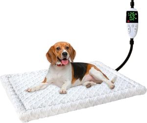 Luxury Pet Heating Bed, Temperature Setting & Steady Dog Cat Heating Pad with Chew Resistant Cord, Perfect Indoor Warmer in Winter for Your Pets(White, 32" Lx25W)