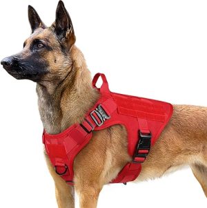 rabbitgoo Tactical Dog Harness for Large Dogs, Heavy Duty Dog Harness with Handle, No-Pull Service Dog Vest Large Breed, Adjustable Military Dog Vest Harness for Training Hunting Walking, Red, L