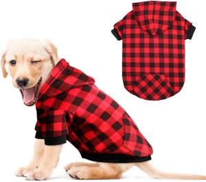 Red Plaid Dog Hoodie Sweater for Dogs Pet Clothes with Hat and Pocket（M）