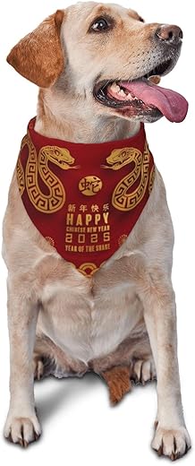 Year of The Snake 2025 Happy Chinese New Year 2025 Dog Scarf Bandana, Dog Costume Accessories,Triangle Bibs for Small Medium Large Dogs Cats